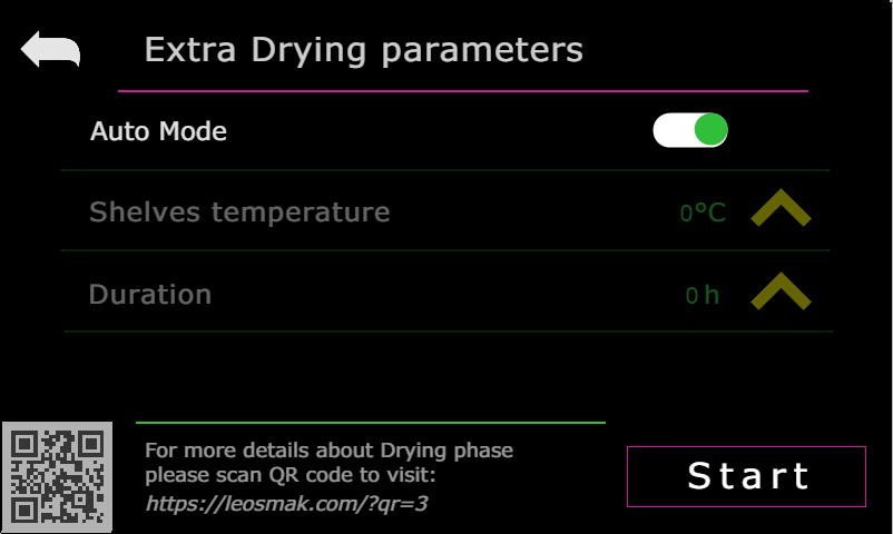 Leosmak HMI screen interface showing freeze dryer controls