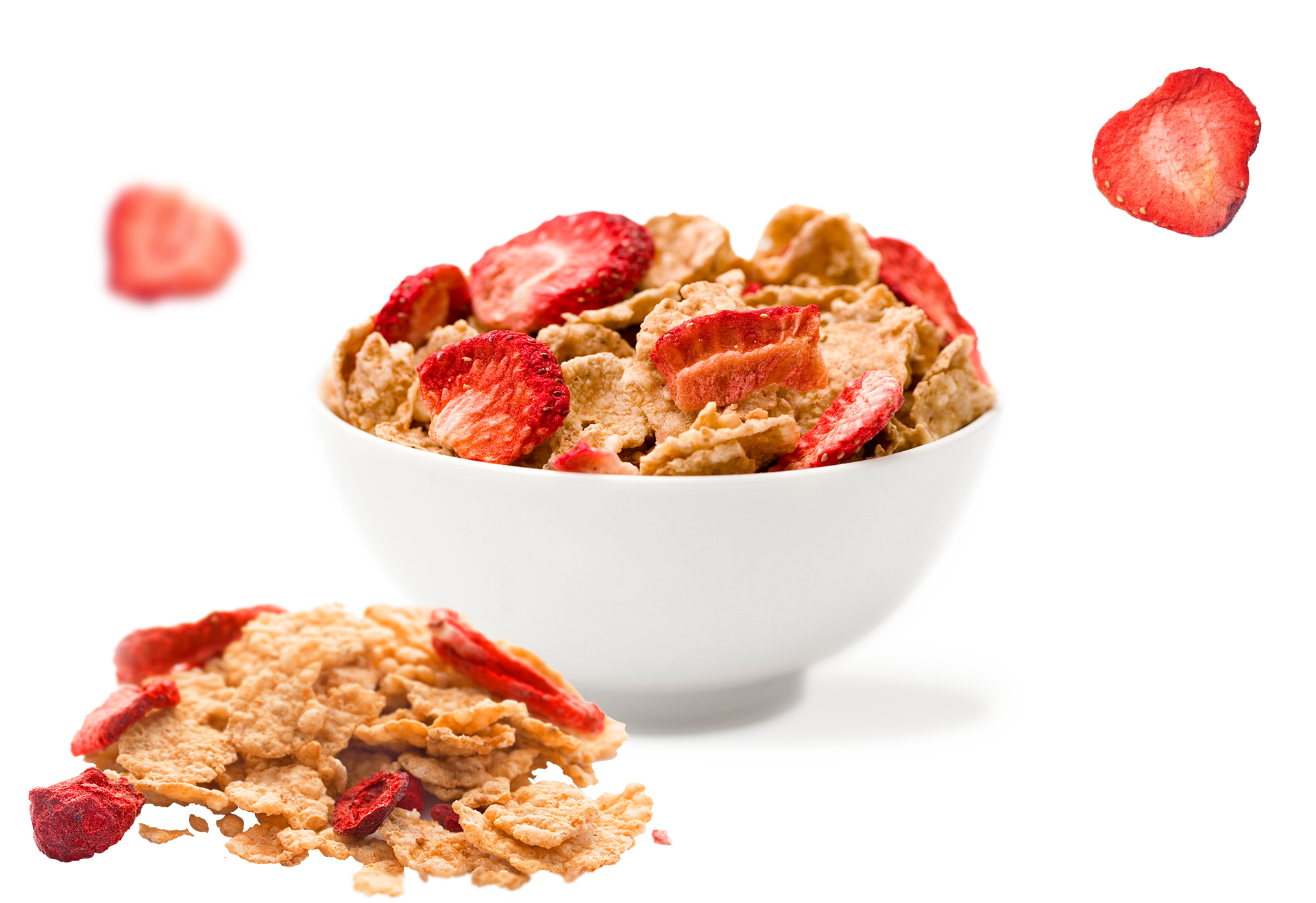 Copos de fresa liofilizados que conservan su calidad