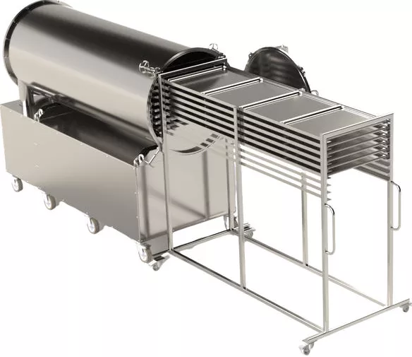 Carro industrial de acero inoxidable para carga de liofilizadores Leosmak