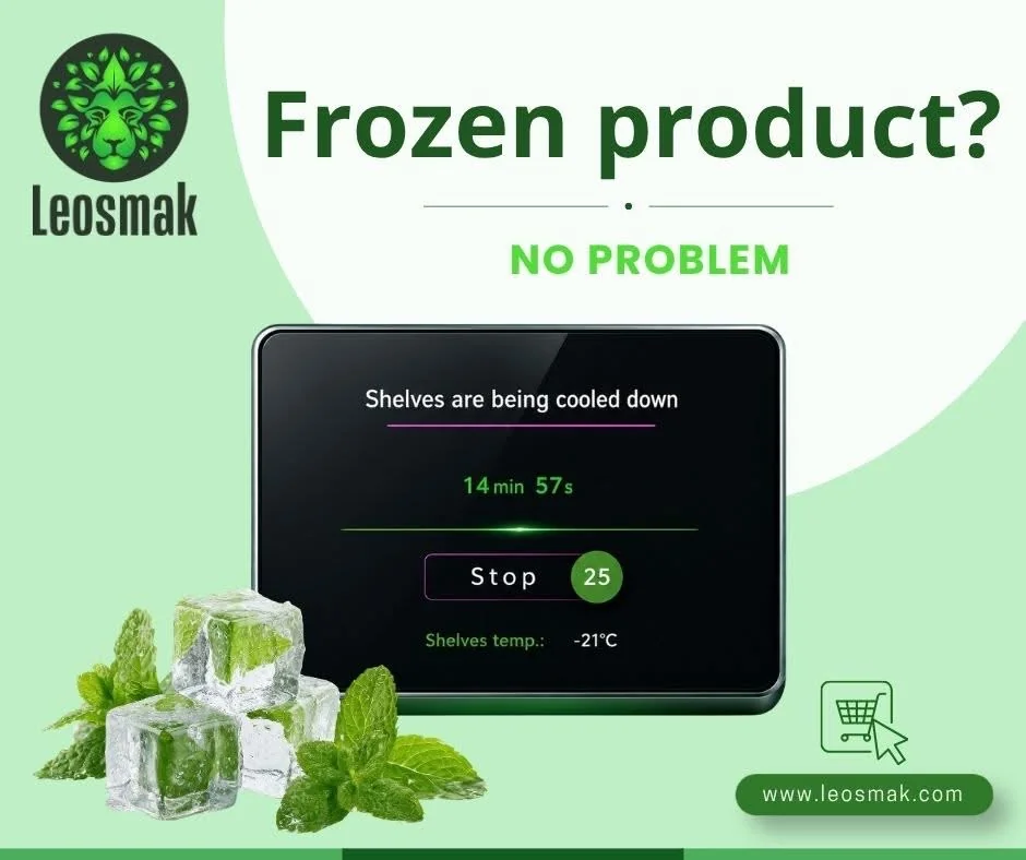 Carregamento de um produto congelado num liofilizador Leosmak com prateleiras de congelação rápida